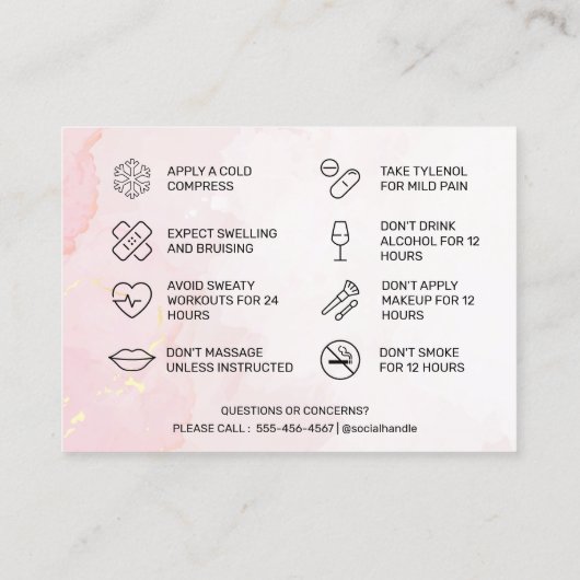 Aangepaste Logo Spring Botox Aftercare Card Visitekaartje (Achterkant)
