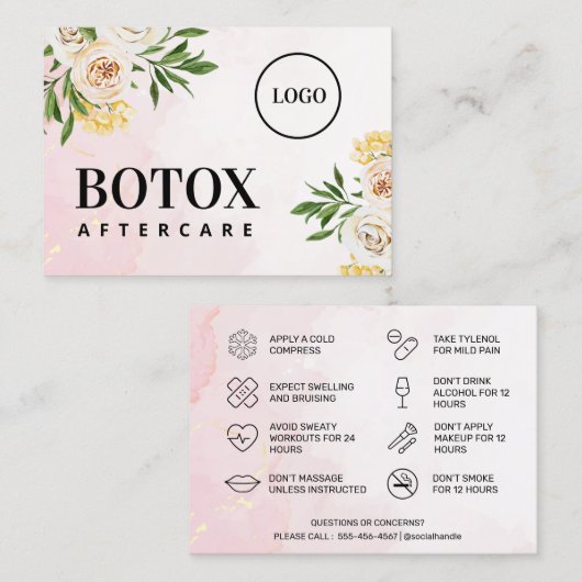 Aangepaste Logo Spring Botox Aftercare Card Visitekaartje (Voorkant / Achterkant)