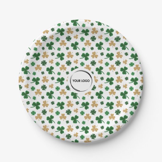 Aangepaste Logo St. Patrick Shamrock Green Gold Papieren Bordje (Voorkant)