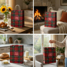 Aangepaste Logo Tartan Papieren Geschenktas Medium Cadeauzakje