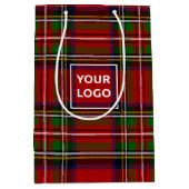 Aangepaste Logo Tartan Papieren Geschenktas Medium Cadeauzakje (Voorkant)