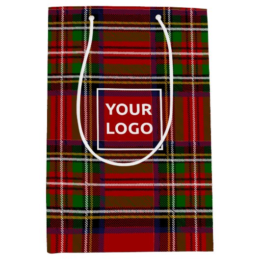 Aangepaste Logo Tartan Papieren Geschenktas Medium Cadeauzakje (Voorkant)