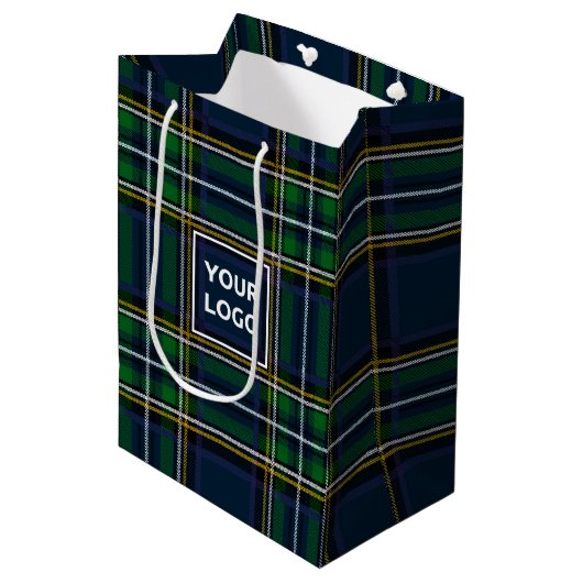 Aangepaste Logo Tartan Papieren Geschenktas Medium Cadeauzakje (Voorkant Gekanteld)