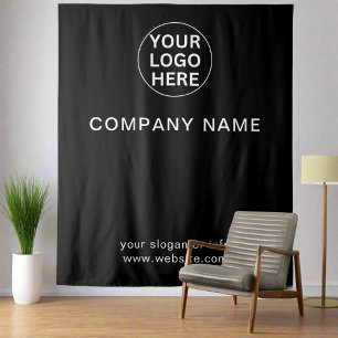Aangepaste Logo & Tekst Branded Zakelijk Zwart & W Wandkleed