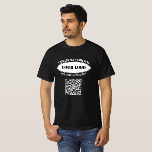Aangepaste Logo Tekst en QR Code Business T-shirt (Voorkant volledig)