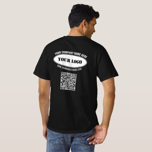 Aangepaste Logo Tekst en QR Code Business T-shirt (Achterkant volledig)