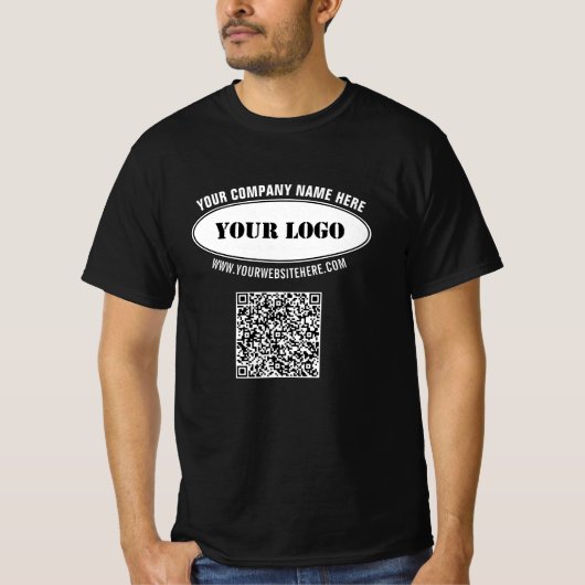 Aangepaste Logo Tekst en QR Code Business T-shirt (Voorkant)