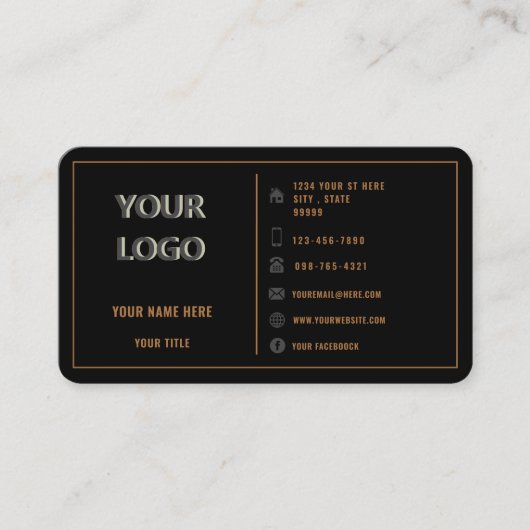 Aangepaste Logo Tekst Goud en Zwart Visitekaartje (Voorkant)