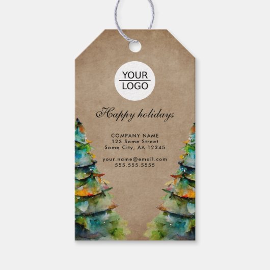 Aangepaste Logo tekst kerstboompromotie toevoegen Cadeaulabel (Voorkant)