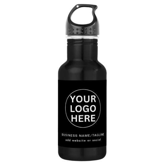 Aangepaste Logo & Tekst l Modern Branded Zwart & W Waterfles (Voorkant)