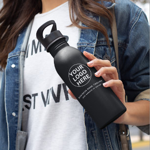 Aangepaste Logo & Tekst l Modern Branded Zwart & W Waterfles
