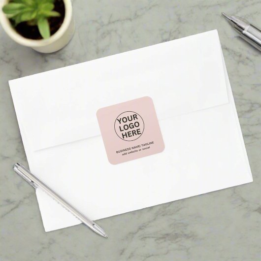 Aangepaste Logo & tekst l Promotionele Blush Pink Vierkante Sticker
