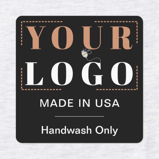 Aangepaste Logo Tekst & Land Zwart Kleding Kleding Labels (Design 2)