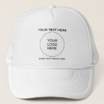 Aangepaste Logo tekst Mannen vrouwen witte honkbal Trucker Pet<br><div class="desc">Unisex Basic White Business Company Logo Employee Bulk Elegant Modern Promotionele Sjabloon Upload Voeg Logo Mannen toe & Women's Baseball & Trucker Hat... </div>