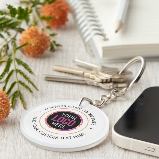 Aangepaste LOGO tekst Modern Zwart Wit Business KE Sleutelhanger (Voorkant Rechts)