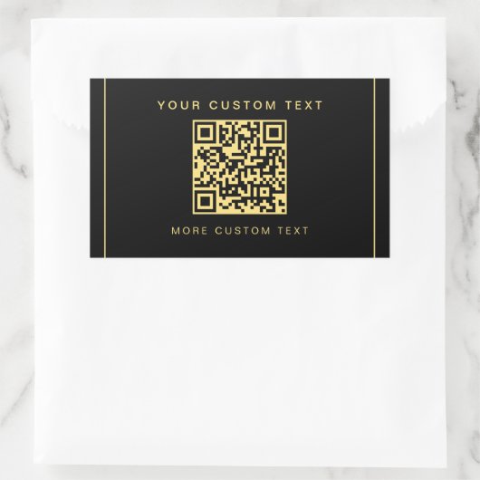 Aangepaste Logo Tekst QR Code Sjabloon Zwart & Gou Rechthoekige Sticker (Tas)