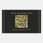 Aangepaste Logo Tekst QR Code Sjabloon Zwart & Gou Rechthoekige Sticker (Voorkant)