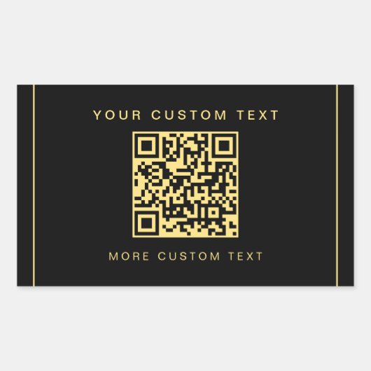 Aangepaste Logo Tekst QR Code Sjabloon Zwart & Gou Rechthoekige Sticker (Voorkant)