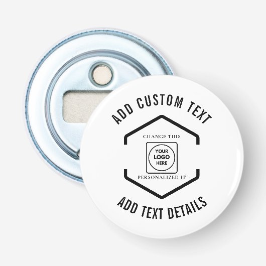 Aangepaste logo-tekst witte achtergrond Zakelijk  Button Flesopener (Voorkant)