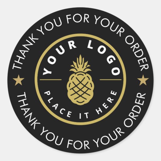 Aangepaste Logo tekst zwart bedankt Ronde Sticker (Voorkant)