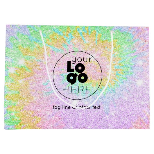 Aangepaste Logo Tiedye Glitter Papier Winkeltas Groot Cadeauzakje (Achterkant)