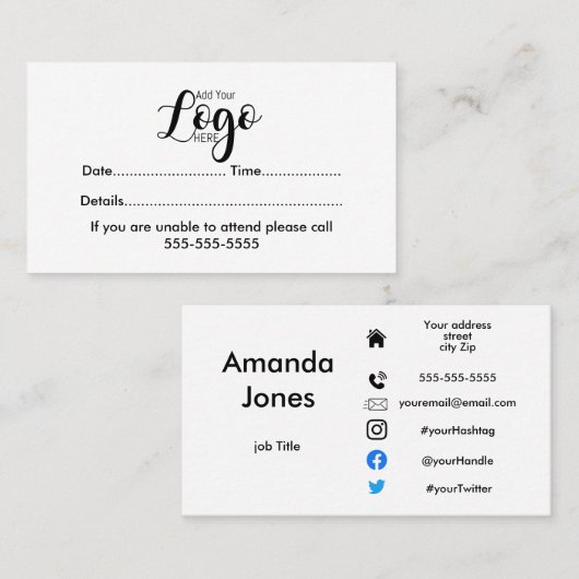 Aangepaste logo- visitekaartje afsprakenkaartje (Voorkant / Achterkant)