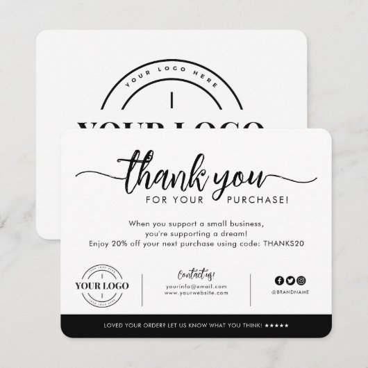 Aangepaste Logo voor bedrijven Bedankt voor aankoo Kaart (Voorkant / Achterkant)