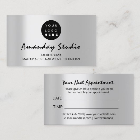 Aangepaste Logo voor moderne grijze zilverbenoemin Visitekaartje (Voorkant / Achterkant)