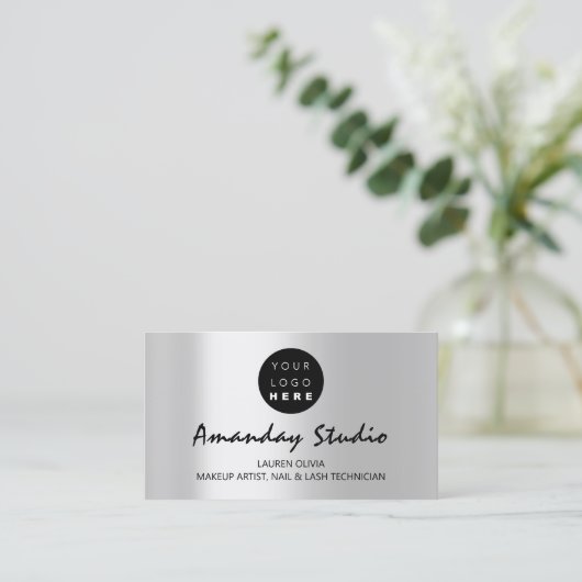 Aangepaste Logo voor moderne grijze zilverbenoemin Visitekaartje (Staand voorkant)