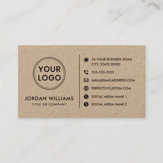 Aangepaste logo website sociale media Kraft paper Visitekaartje (Voorkant)