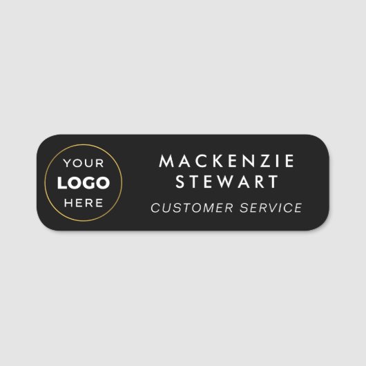 Aangepaste Logo-werknemersnaam Modern Black Naamplaatje (Voorkant)