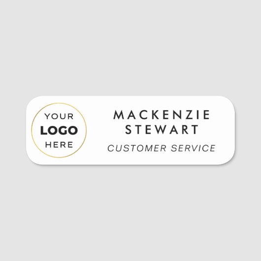 Aangepaste Logo-werknemersnaam Modern White Naamplaatje (Voorkant)