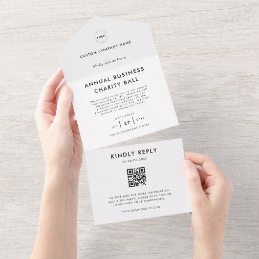 Aangepaste Logo White QR Code RSVP Business Event All In One Uitnodiging (Afscheurbaar)