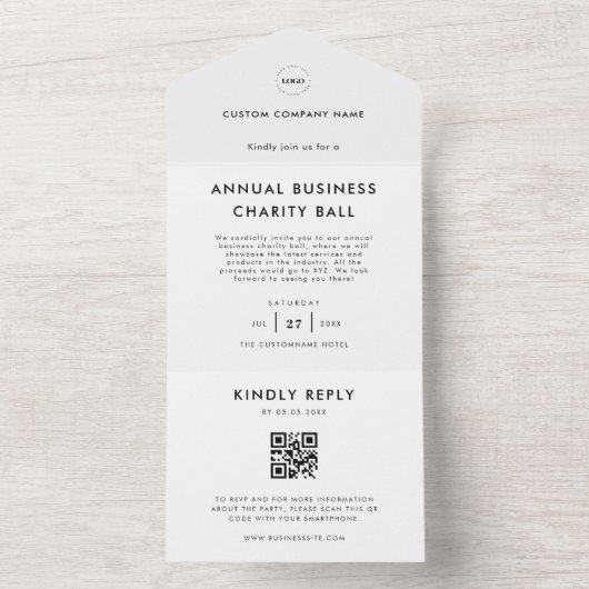 Aangepaste Logo White QR Code RSVP Business Event All In One Uitnodiging (Binnen)
