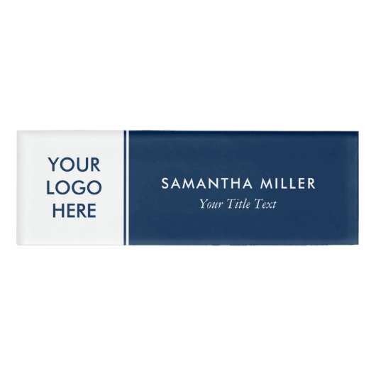 Aangepaste Logo wit & marineblauw monogram Naambadge (Voorkant)