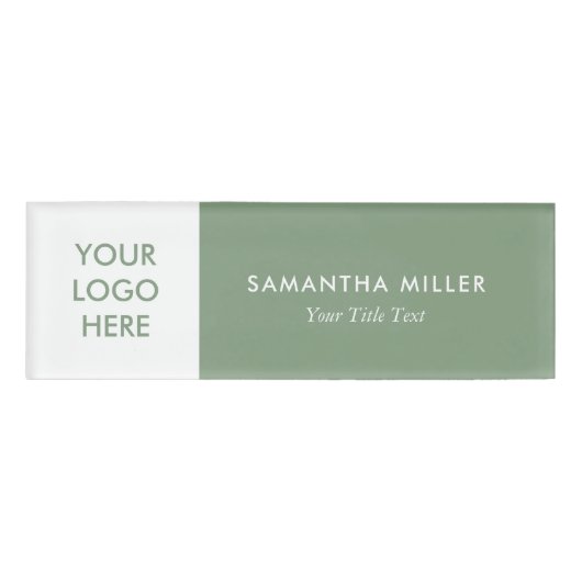 Aangepaste Logo Wit & Sage Groen Monogram Naambadge (Voorkant)