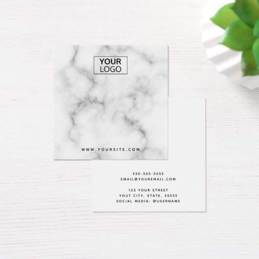 Aangepaste logo witte marmerkaart vierkante visitekaartjes (Bureau)