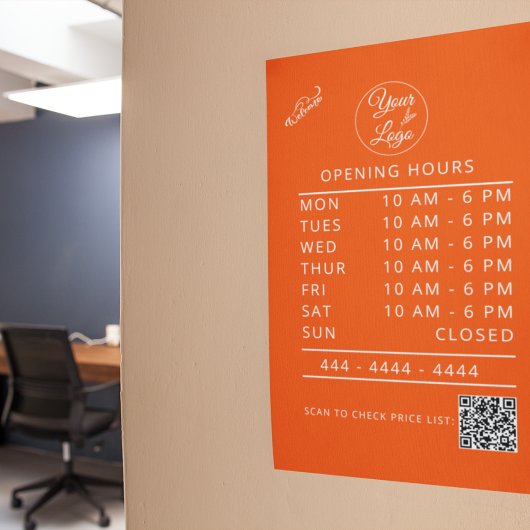 Aangepaste Logo Witte Zakelijke Openingstijden & Q Raamsticker