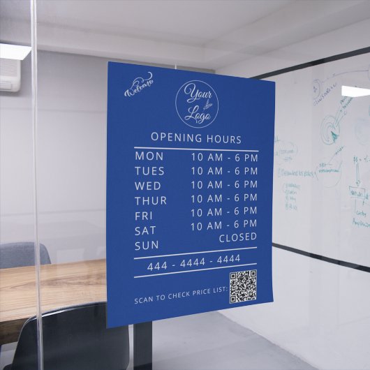 Aangepaste Logo Witte Zakelijke Openingstijden & Q Raamsticker