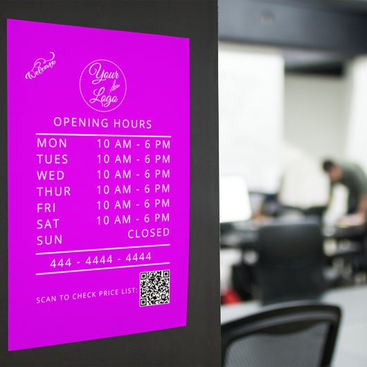 Aangepaste Logo Witte Zakelijke Openingstijden & Q Raamsticker