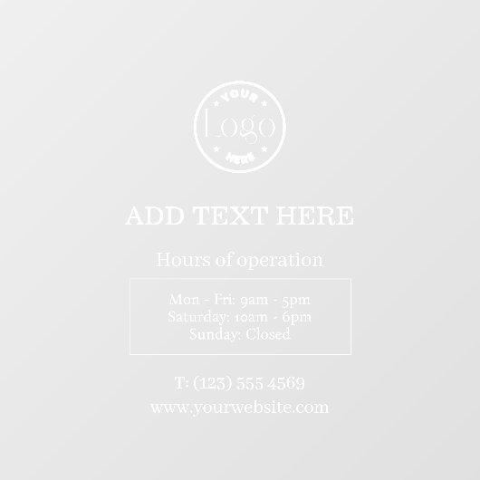 Aangepaste logo witte zakelijke openingstijden raamsticker (Vel)