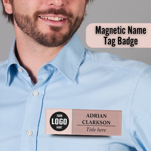 Aangepaste Logo Zacht Roze Magnetische Naam Tag Ba