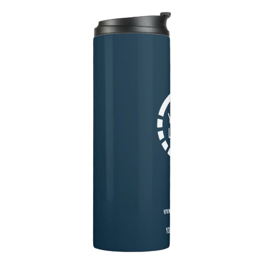 Aangepaste logo zakelijk | marineblauw thermosbeker (Gedraaid links)