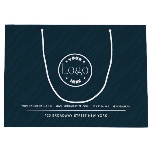 Aangepaste Logo | Zakelijk promotiemaillenblauw Groot Cadeauzakje (Voorkant)