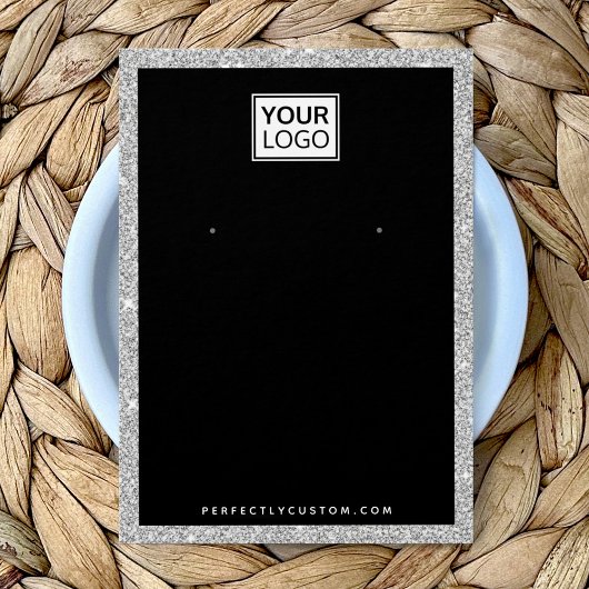 Aangepaste logo zilveren glitter-oorenkaart visitekaartje