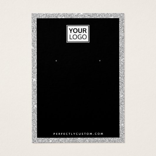 Aangepaste logo zilveren glitter-oorenkaart visitekaartje (Voorkant)