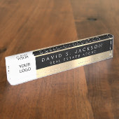 Aangepaste Logo Zwart Goud Elegant Professional Naambordje (Zijkant)