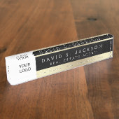 Aangepaste Logo Zwart Goud Elegant Professional Naambordje (Zijkant)