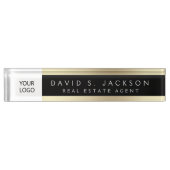 Aangepaste Logo Zwart Goud Elegant Professional Naambordje (Voorkant)