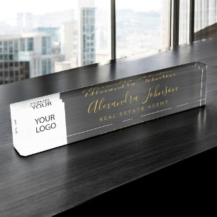 Aangepaste Logo Zwart Goud Elegant Professional Naambordje